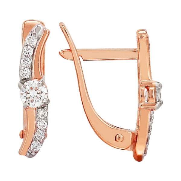 Золотые серьги с бриллиантом № 114335