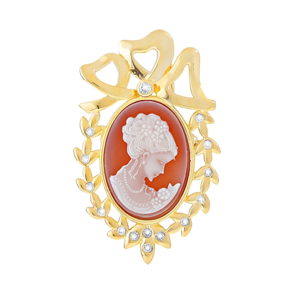 Брошь-подвеска с карбоном и фианитом с зол. покрытием № 108427