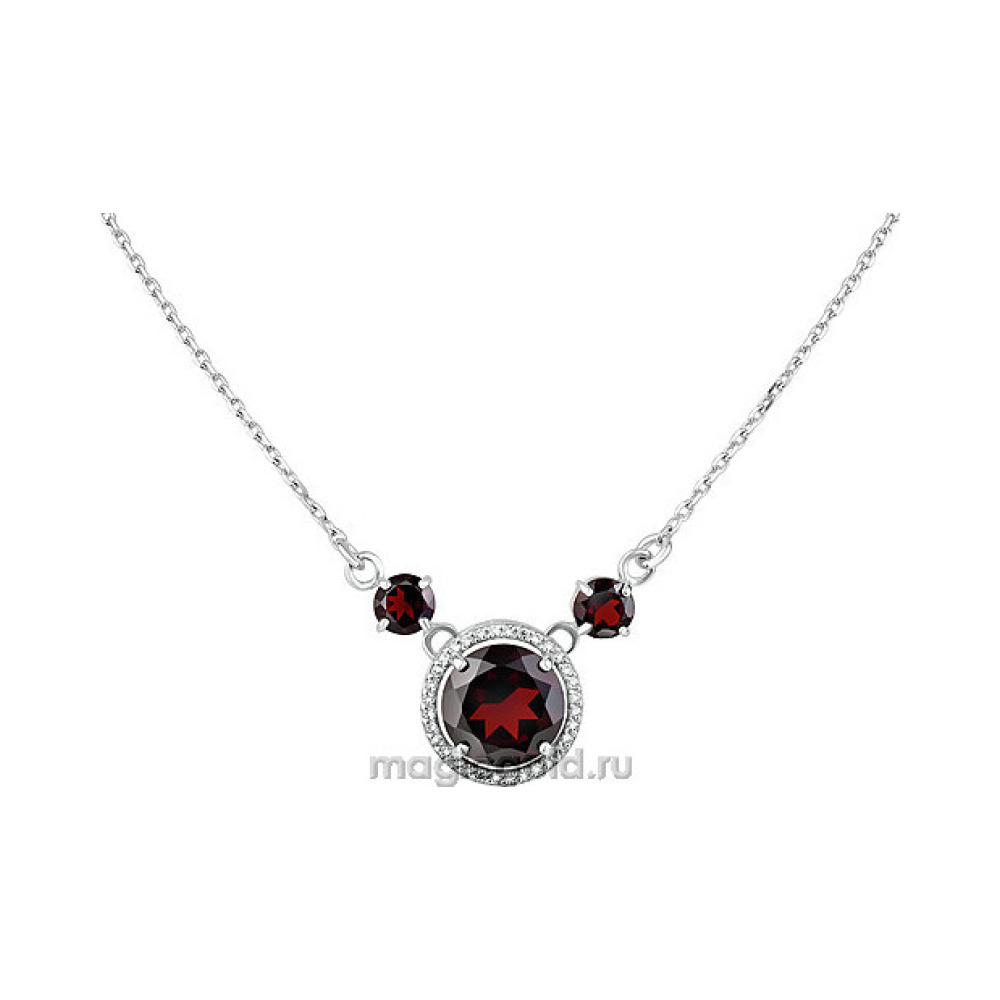 Серебряное колье с гранатом и фианитом № 132993
