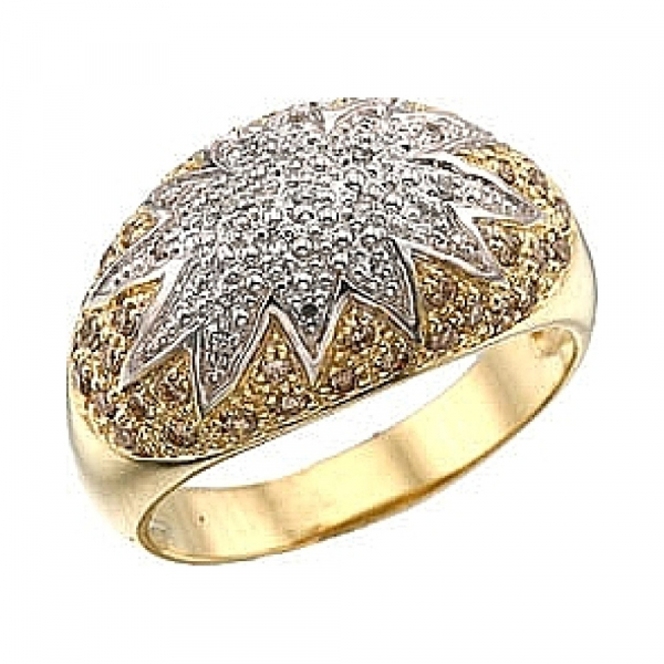 Золотое кольцо с бриллиантами шампань № 34477