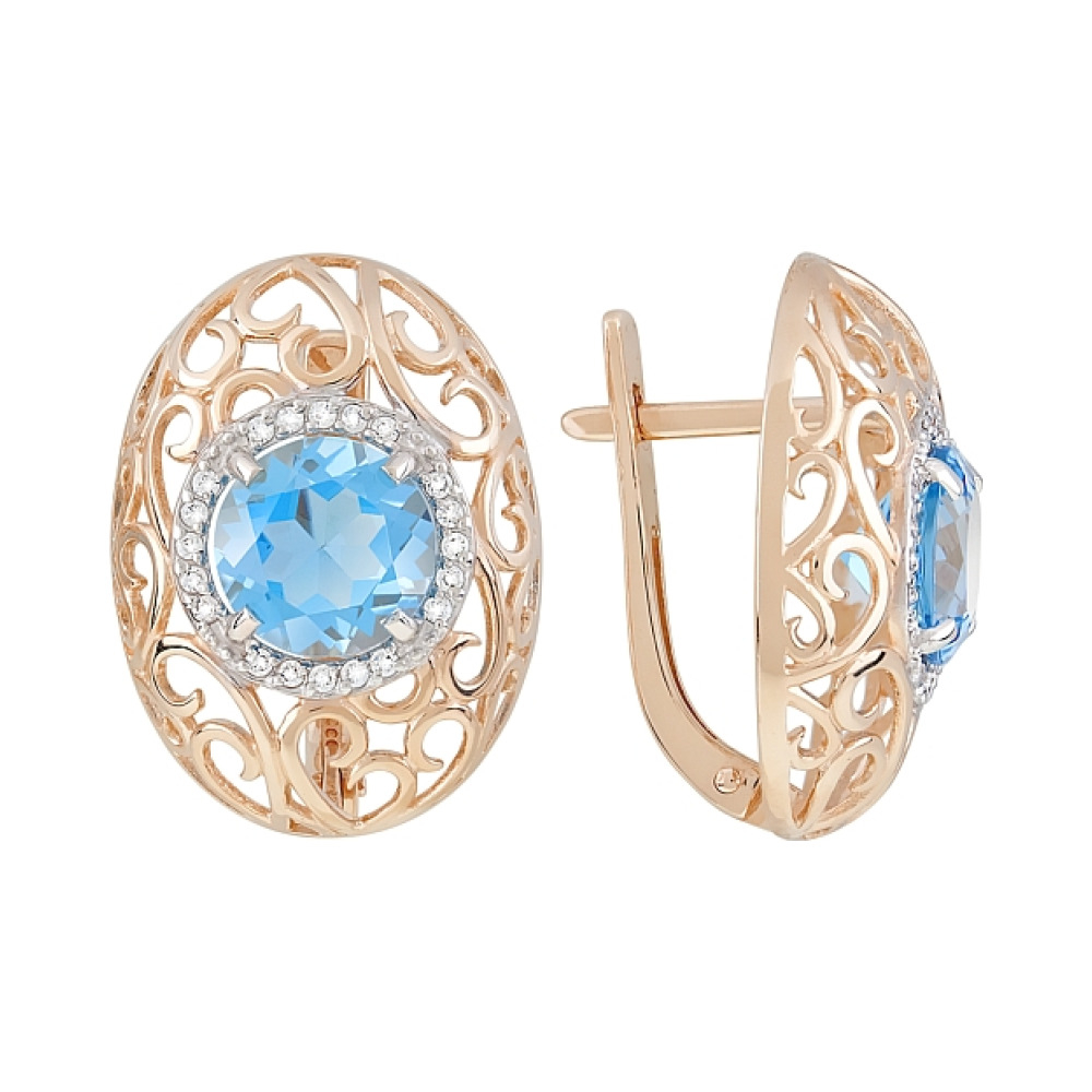 Золотые серьги с топазом и фианитом № 120286