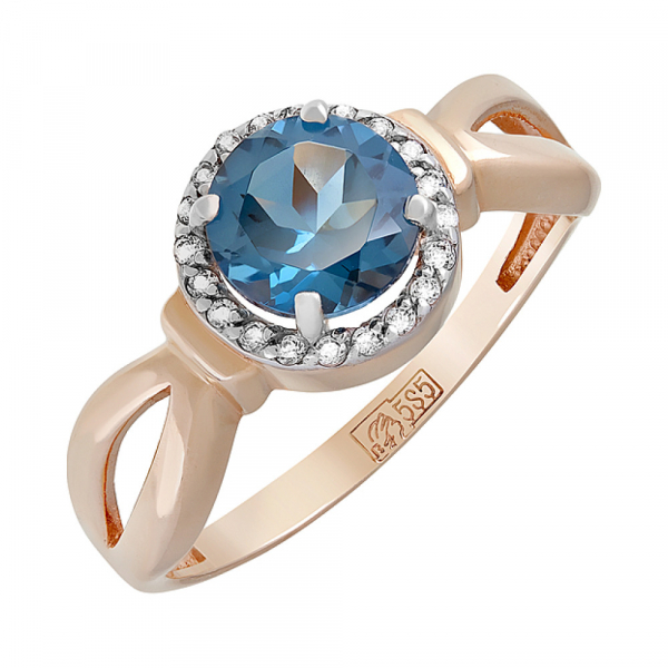 Золотое кольцо с топазом и фианитом № 121025