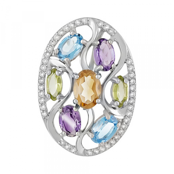 Серебряная подвеска с полудрагоценными вставками и фианитом № 131492