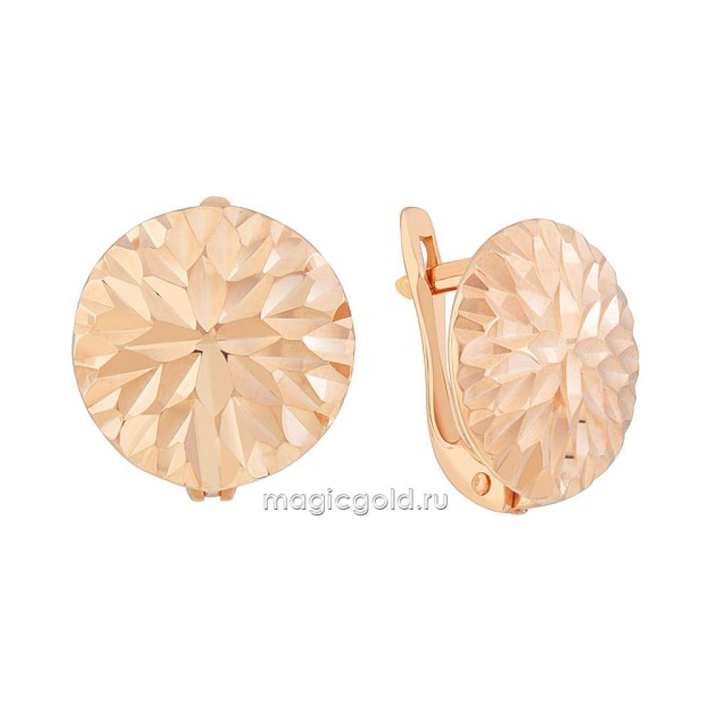 Золотые серьги без камня с алмазкой № 171864