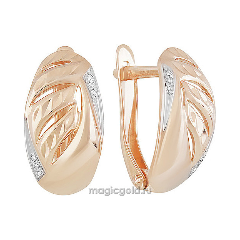 Золотые серьги с фианитом и алмазкой № 160252