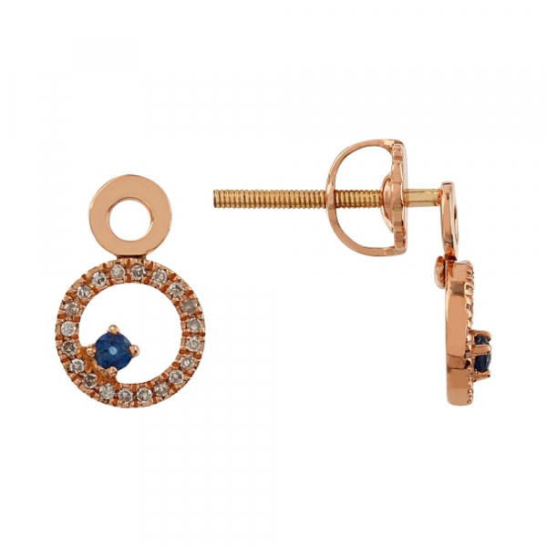 Пуссеты с бриллиантом и сапфиром № 107073