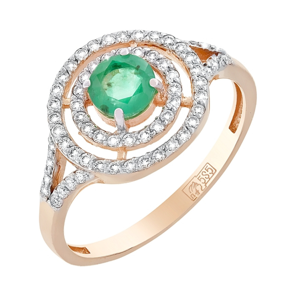 Золотое кольцо с бриллиантом и изумрудом № 119217