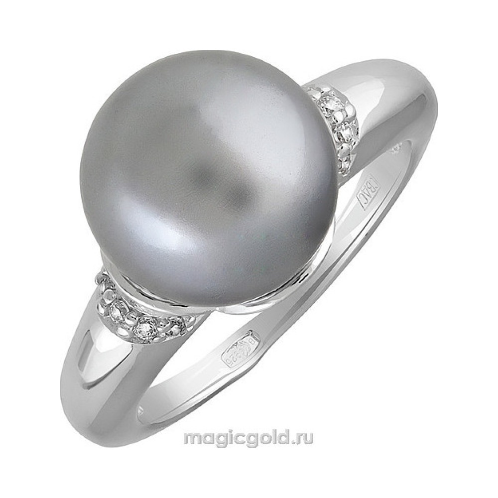 Серебряное кольцо с жемчугом и фианитом № 139621