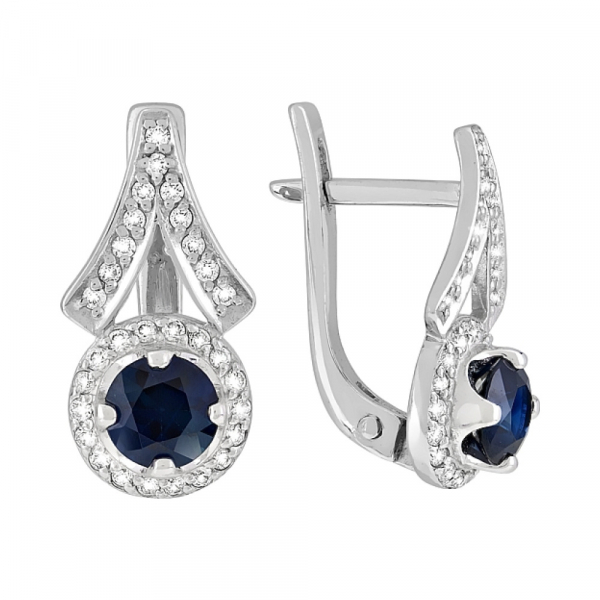 Золотые серьги с бриллиантом и сапфиром № 119249