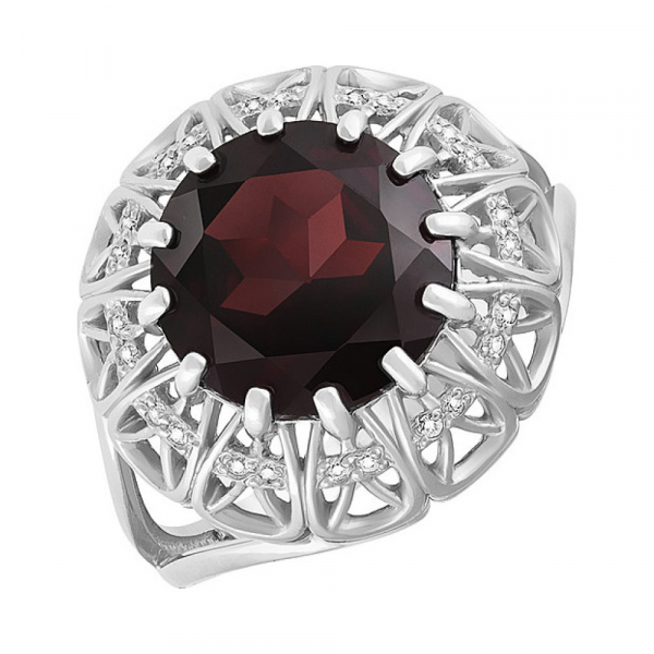 Серебряное кольцо с гранатом и фианитом № 129601