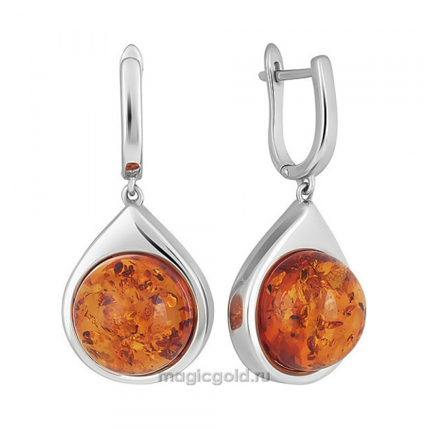 Серебряные серьги с янтарем № 151429