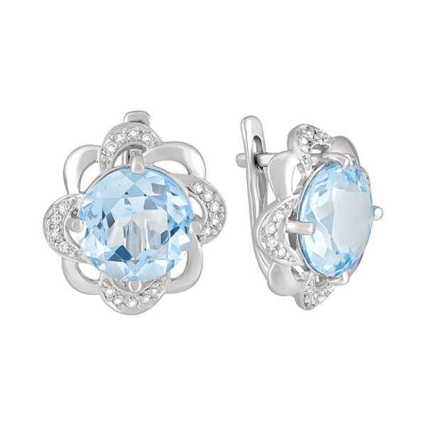 Серебряные серьги с топазом и фианитом № 124668