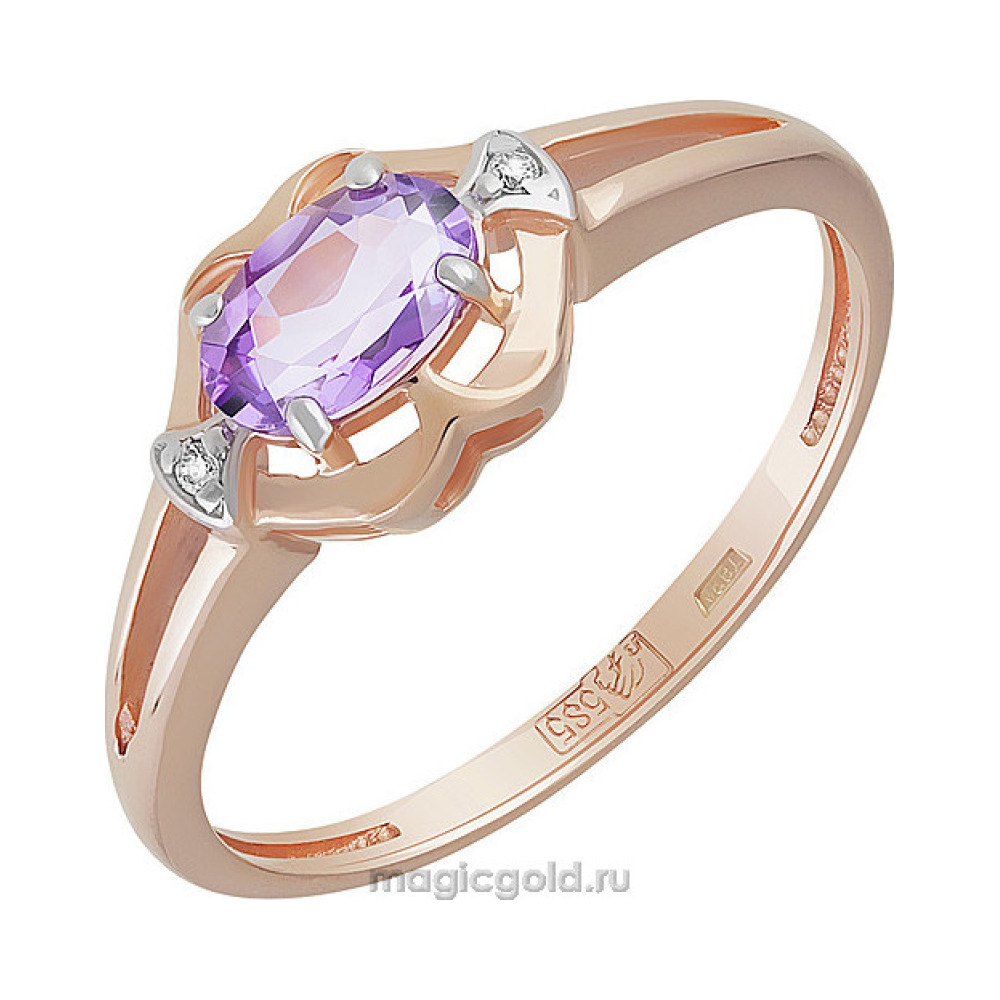 Золотое кольцо с аметистом и фианитом № 159600