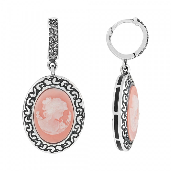 Серебряные серьги с карбоном и фианитом № 108423