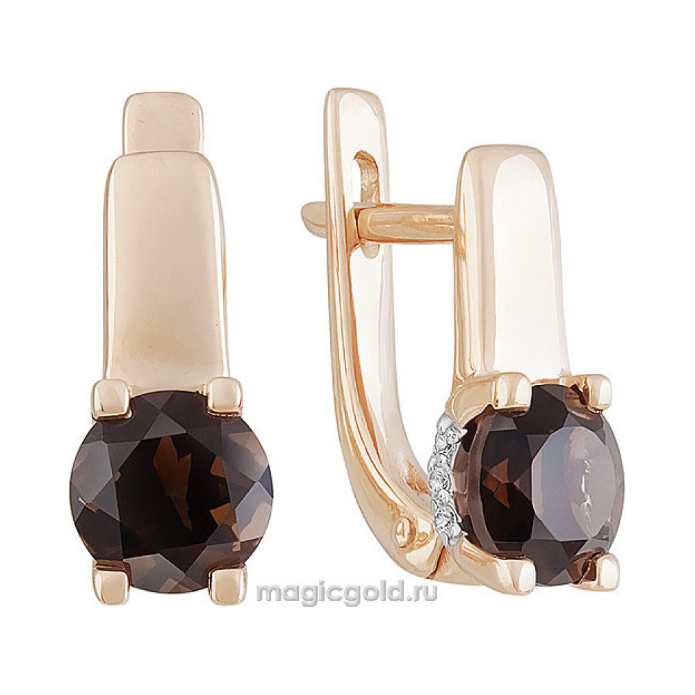 Золотые серьги с раухтопазом и фианитом № 139230