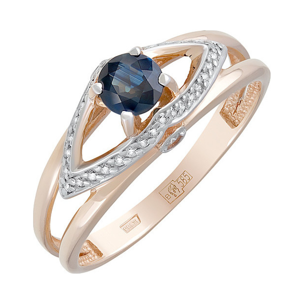 Золотое кольцо с бриллиантом и сапфиром № 127664