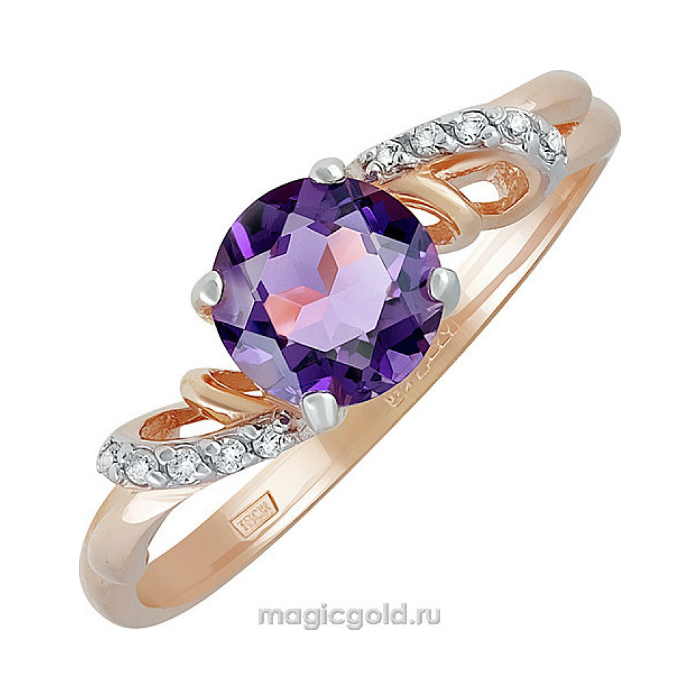 Золотое кольцо с аметистом и фианитом № 133371