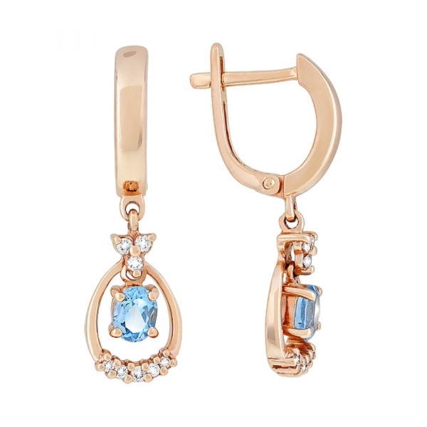 Золотые серьги с бриллиантом и топазом № 64420