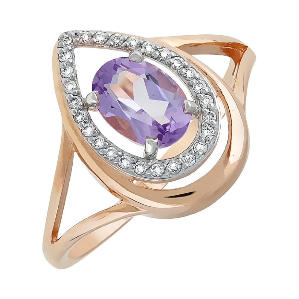 Золотое кольцо с аметистом и фианитом № 119307