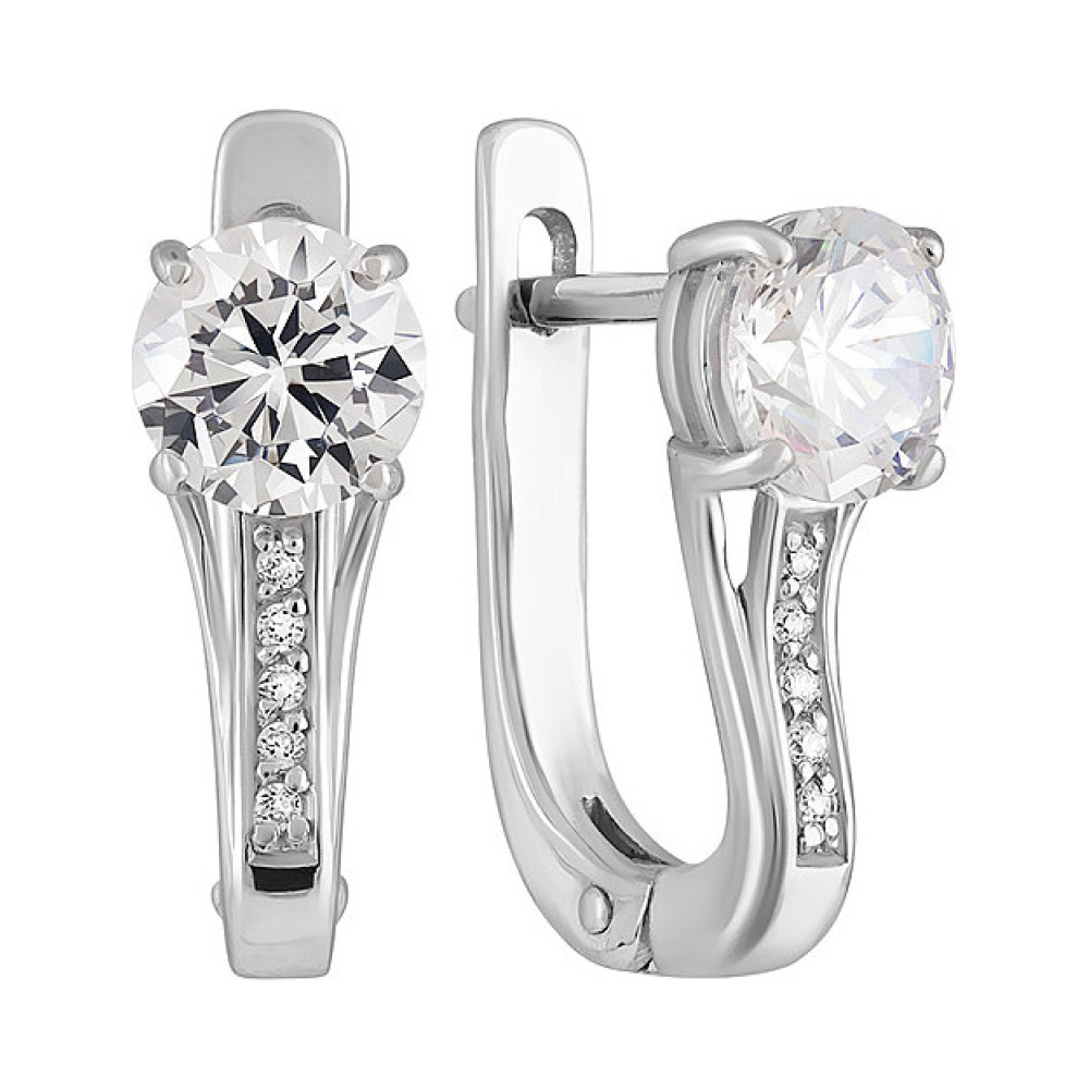 Серебряные серьги с фианитом № 132957