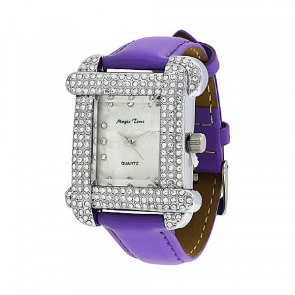 Часы кварцевые Magic Time с фианитами на сиреневом ремешке № 85383