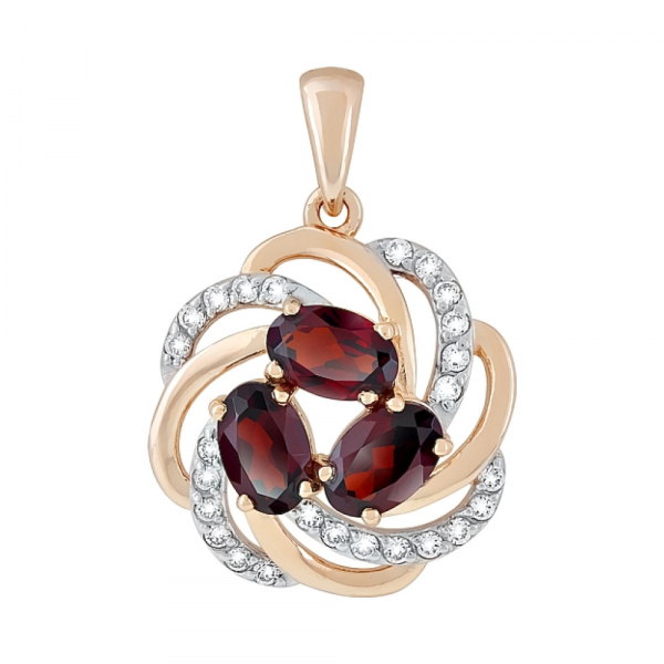 Золотая подвеска с гранатом и фианитом № 119045