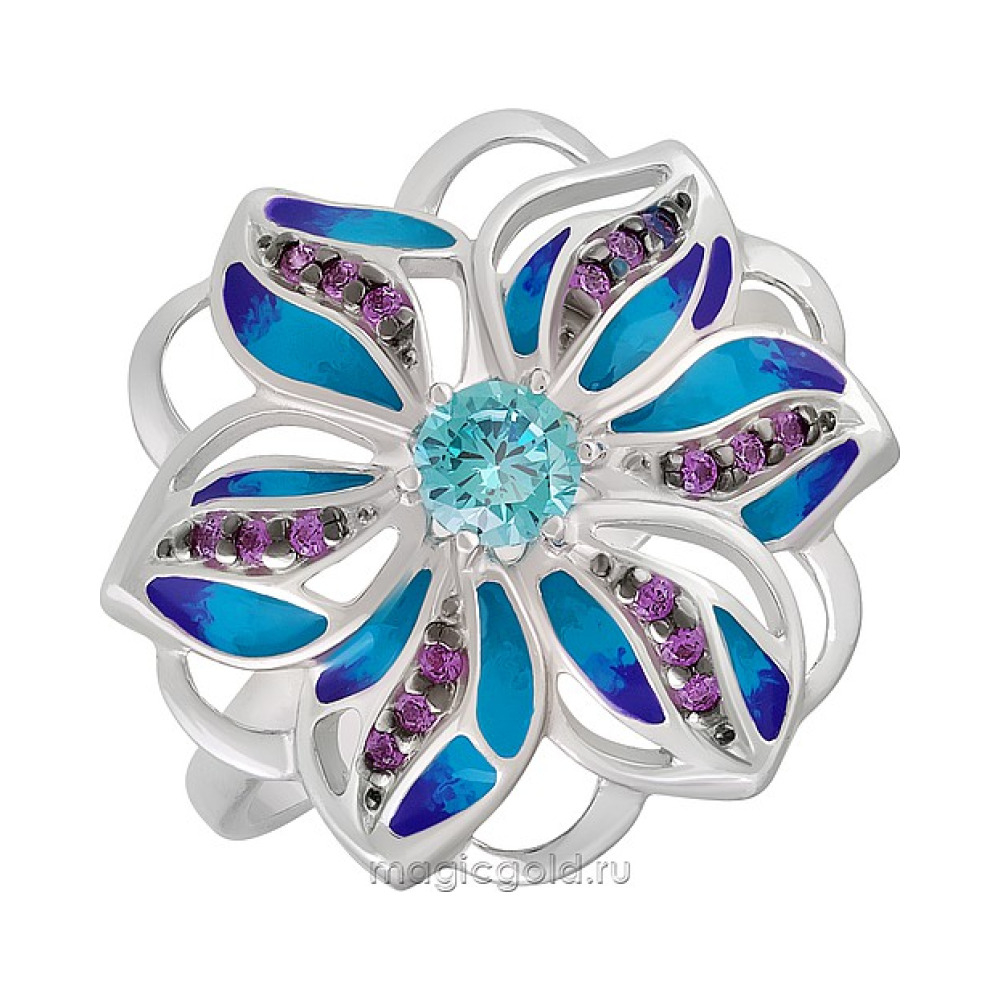 Серебряное кольцо с фианитом и эмалью № 140487