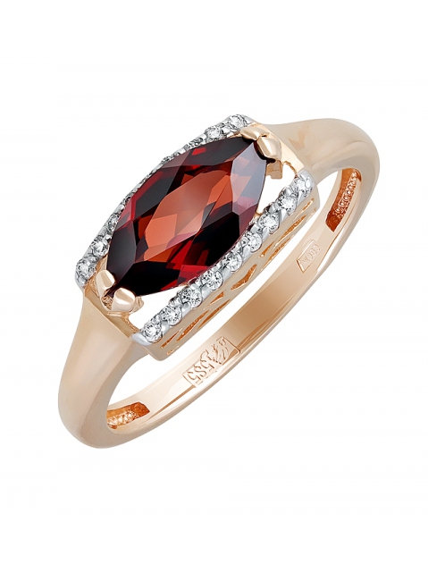Золотое кольцо с гранатом и фианитом № 131666