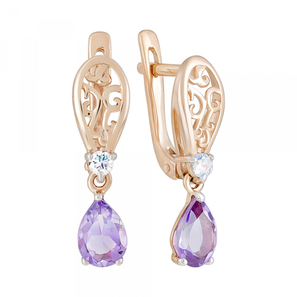 Золотые серьги с аметистом и фианитом № 124500