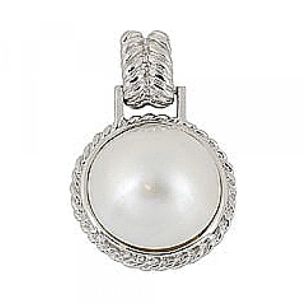 Серебряная подвеска с имитац. жемчуга и фианитами № 68609