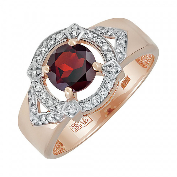 Золотое кольцо с гранатом и фианитом № 137530
