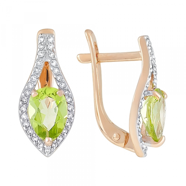 Золотые серьги с хризолитом и фианитом № 119633