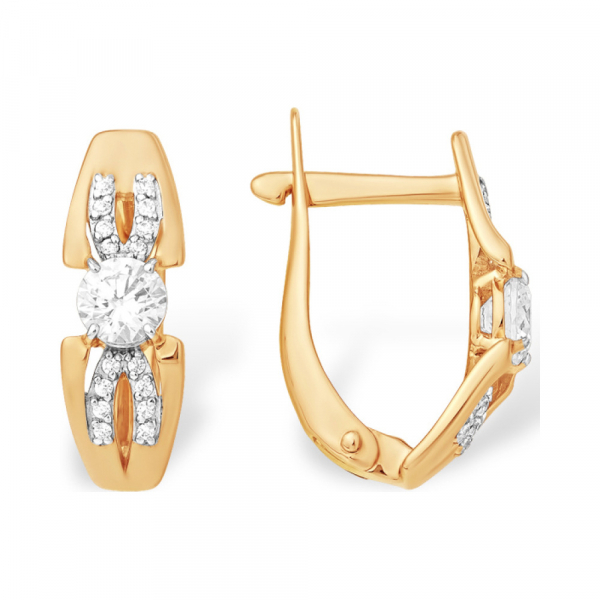 Золотые серьги с кристаллом swarovski и фианитом № 141942