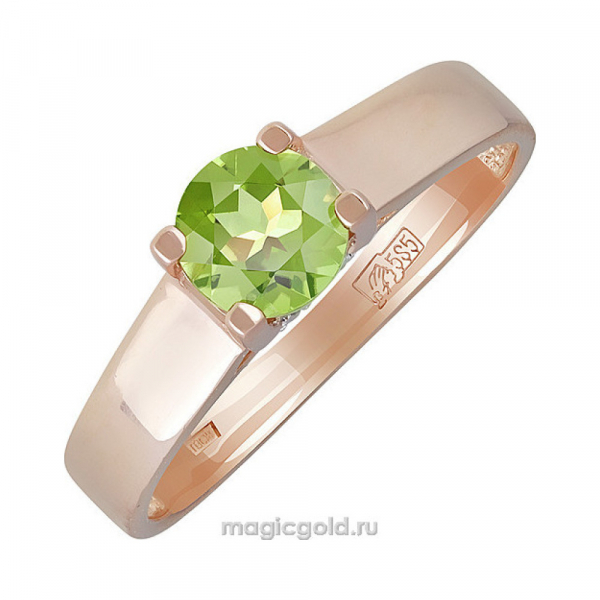 Золотое кольцо с хризолитом и фианитом № 139189