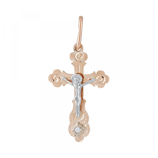 Крест с ручной разгравировкой с фианитом № 127344