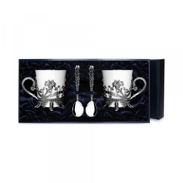 Набор серебряная чайная пара «Цветочная»