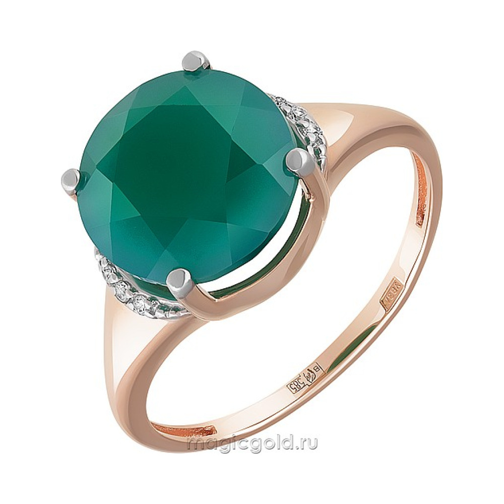 Золотое кольцо с зелёным ониксом и фианитом № 162077