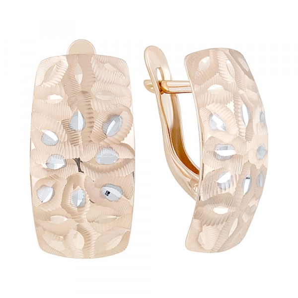 Золотые серьги без камня с алмазкой № 127613