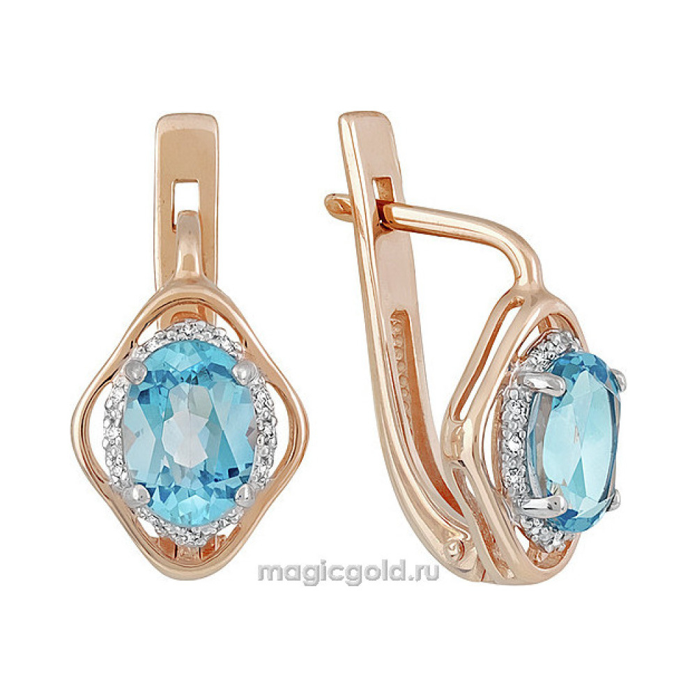 Золотые серьги с топазом и фианитом № 141374