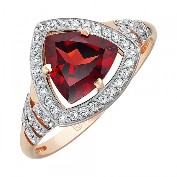 Золотое кольцо с гранатом и фианитом № 119592
