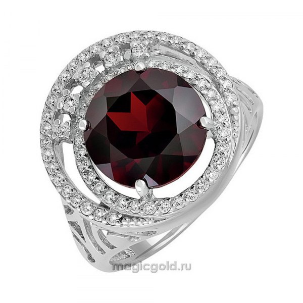 Серебряное кольцо с гранатом и фианитом № 134020