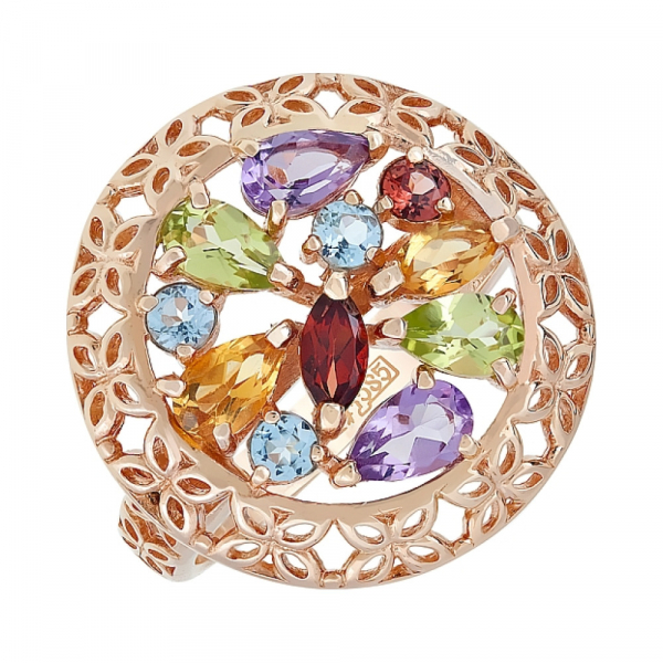 Золотое кольцо с полудрагоценными вставками № 113115