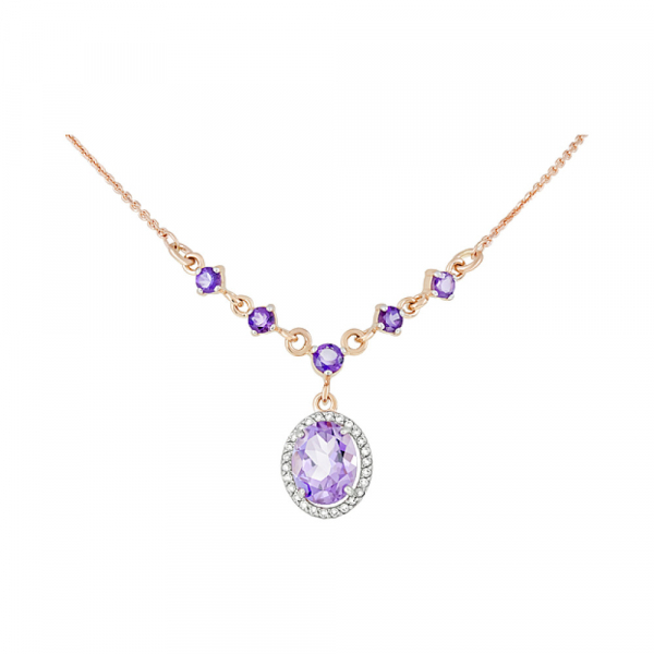 Золотое колье с аметистом и фианитом № 123114