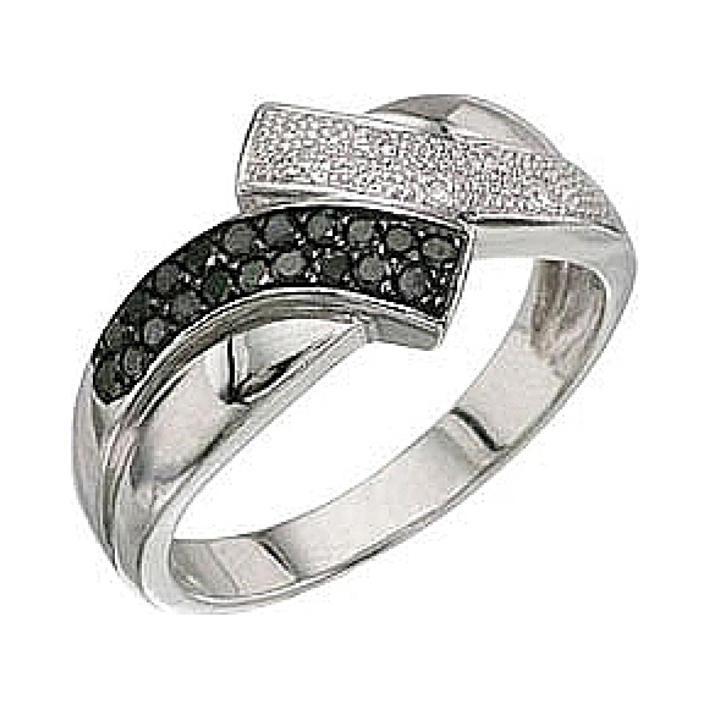 Золотое кольцо с чёрным и белым бриллиантами № 3351