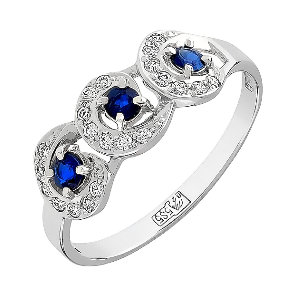 Золотое кольцо с бриллиантом и сапфиром № 96856