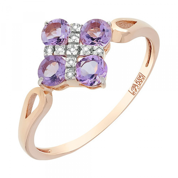 Золотое кольцо с аметистом и фианитом № 110079