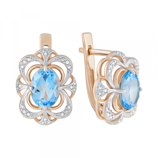 Золотые серьги с топазом и фианитом № 124469