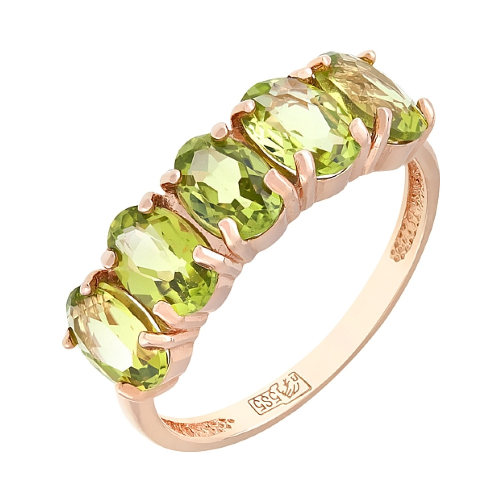 Золотое кольцо с хризолитом № 108799