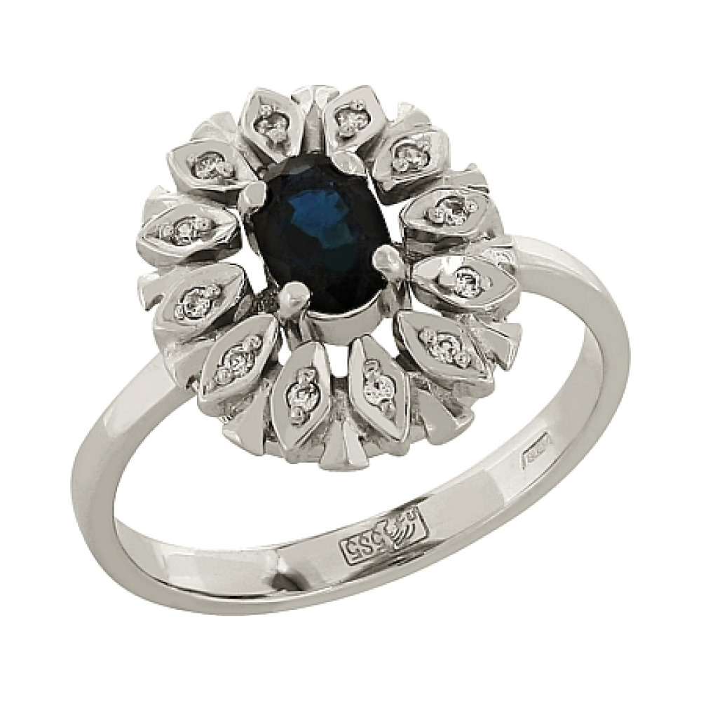 Золотое кольцо с сапфиром и фианитом № 69299