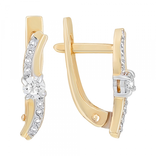 Золотые серьги с бриллиантом № 95248